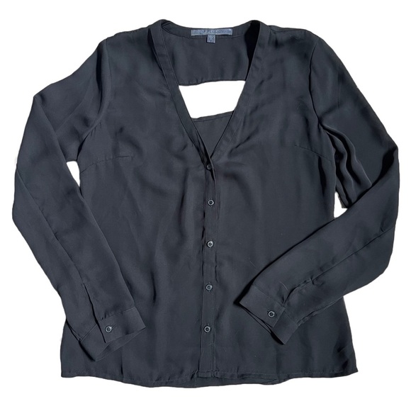 GUESS BLACK BUTTON DOWN LONG SLEEVE BLOUSE WITH CUTOUT SIZE SMALL - Picture 2 of 6